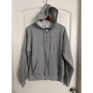 Vintage HANES Hoodie Mens Medium Gray Full Zip Jacket Sweatshirt Sweater Y2K 90s